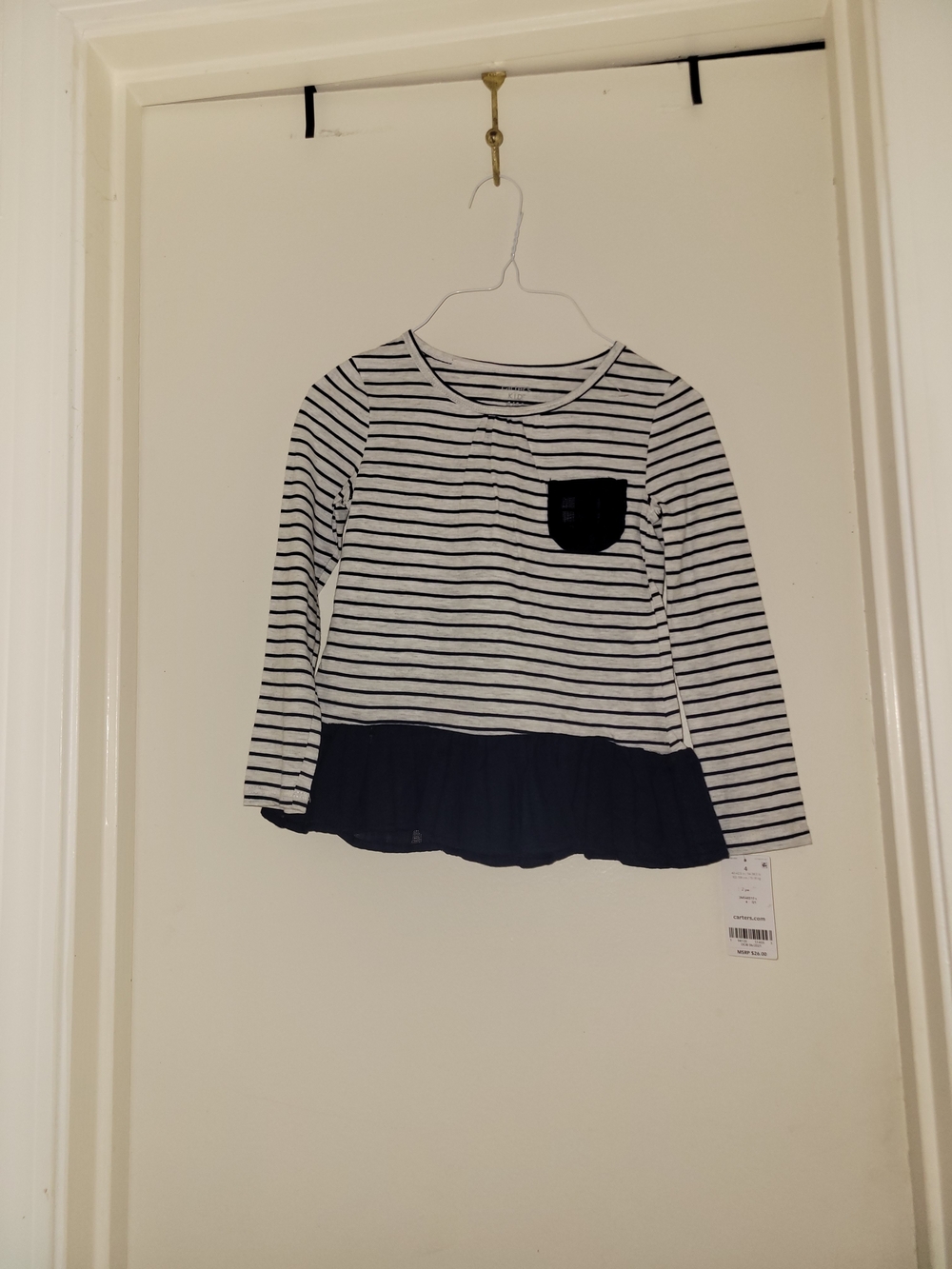 Girls' Carters Navy & White Striped Long-Sleeve Peplum Top